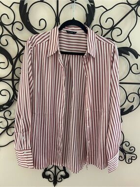 Caliborn Red and White Striped Button-Down Shirt